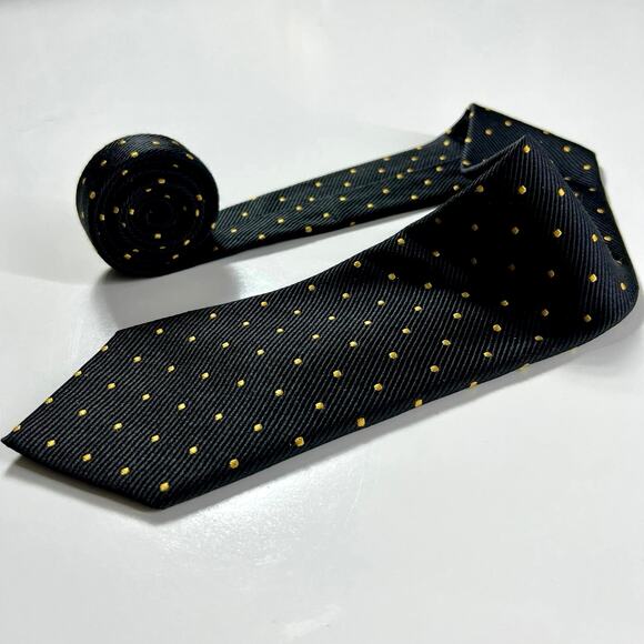 Ascot Men's Made In Germany Tie Black Gold 100% Silk Geometric Woven Necktie - Picture 1 of 8